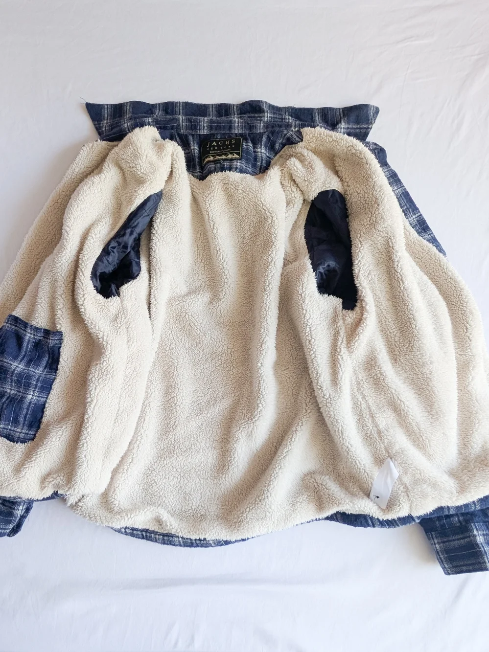 Jachs Jacket Mens XL Blue And Wh Plaid Sherpa Lined Wool Blend Flannel  Shacket